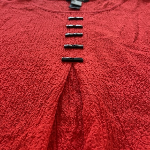 Ali Miles Women's Button Front Red Tunic Blouse XL 3/4 Sleeves Lagenlook Art - Picture 3 of 11